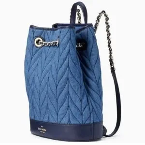 NWT Kate Spade Briar Lane Bucket Bag/Backpack & wallet, champagne hardware Kate Spade Blue Briar Lane Quilted Denim Bucket Backpack  main image 4